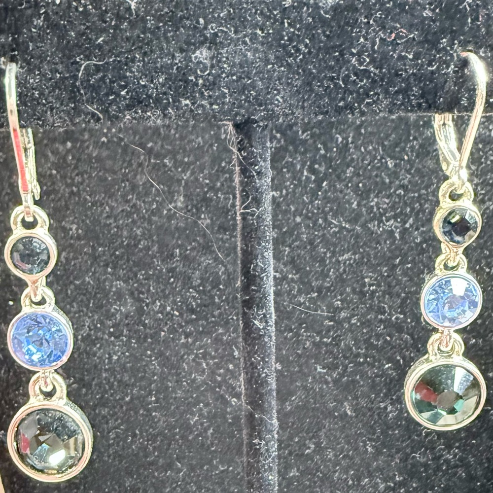 Silver Napier Dangle Earrings with Blue Stones - Picture 4 of 4